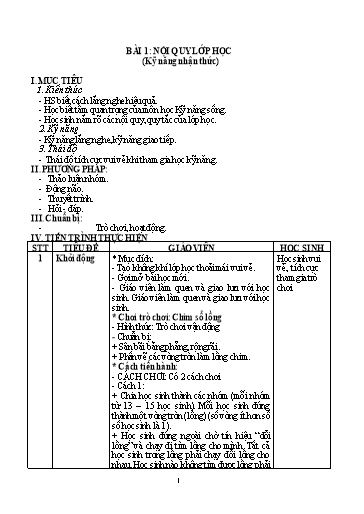 Giáo án dạy Kỹ năng sống Lớp 1 cả năm