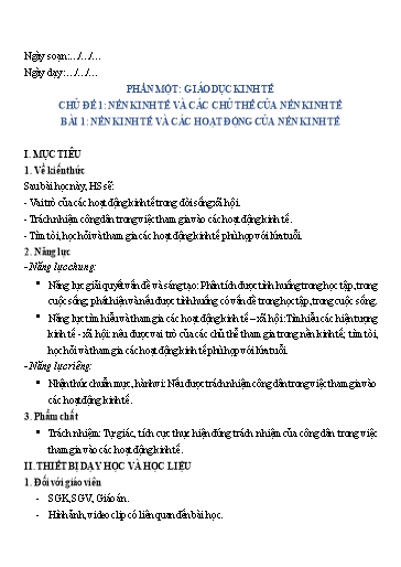 Giáo án cả năm Giáo dục Kinh tế và Pháp luật Lớp 10 sách Chân trời sáng tạo