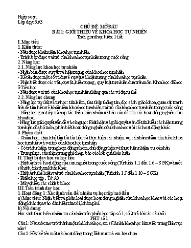 Giáo án cả năm Khoa học tự nhiên Lớp 6 sách Chân Trời Sáng Tạo