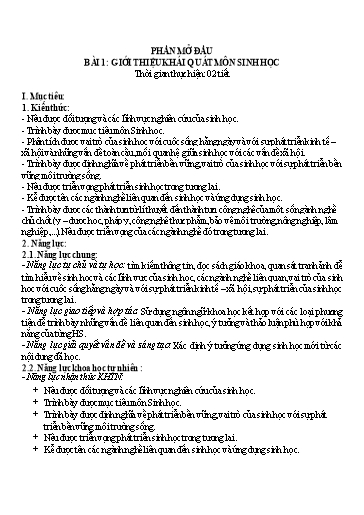 Giáo án cả năm môn Sinh học Lớp 10 Kết Nối Tri Thức