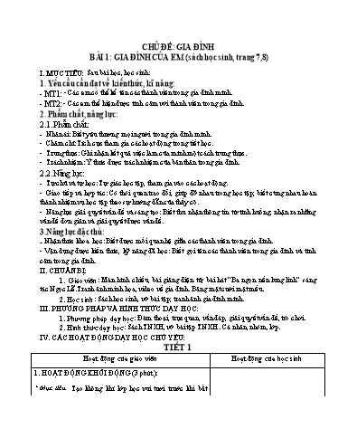 Giáo án cả năm môn TNXH 1 Chân trời sáng tạo