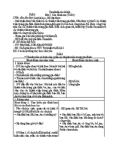 Giáo án cả năm môn Tự nhiên và Xã hội 1 Chân trời sáng tạo