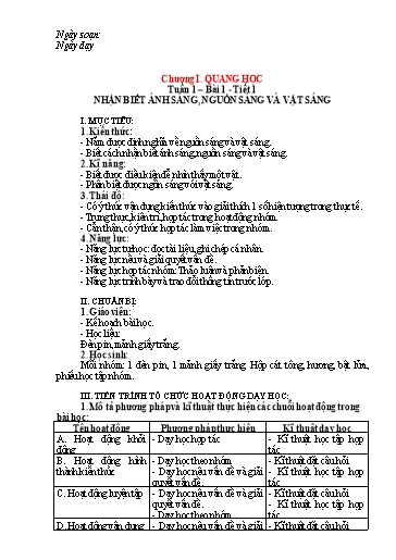 Giáo án cả năm Vật lý Lớp 7