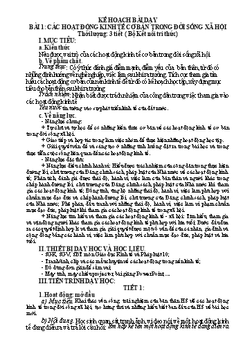 Giáo án học kì 1 môn Giáo dục Kinh tế và Pháp luật Lớp 10 Kết nối tri thức