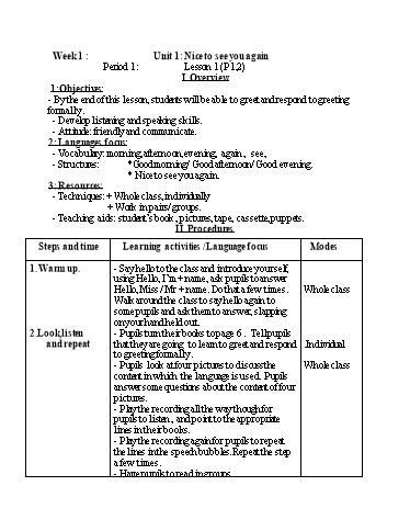 Giáo án học kì 1 môn Tiếng Anh Lớp 4
