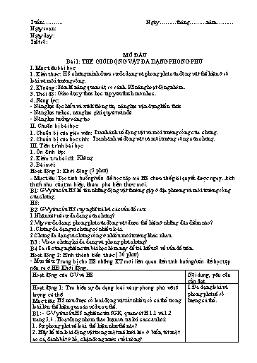 Giáo án theo Công văn 3280 Sinh học Lớp 7 cả năm