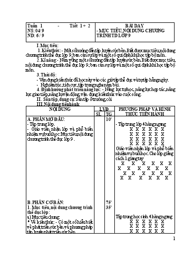 Kế hoạch bài dạy cả năm Thể dục Lớp 9