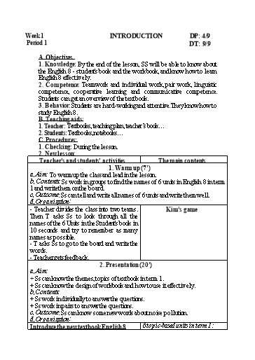 Kế hoạch bài dạy cả năm Tiếng Anh Lớp 8 Global Success