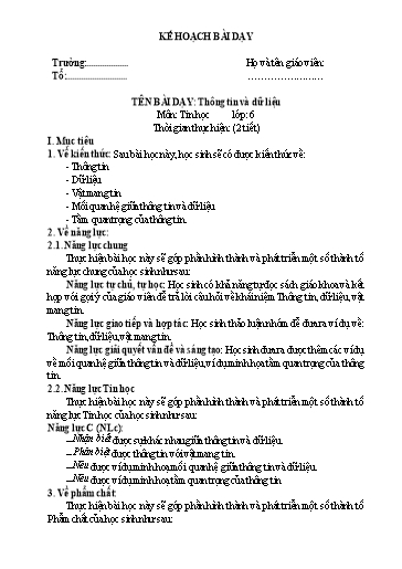 Kế hoạch bài dạy cả năm Tin học 6 Kết Nối Tri Thức