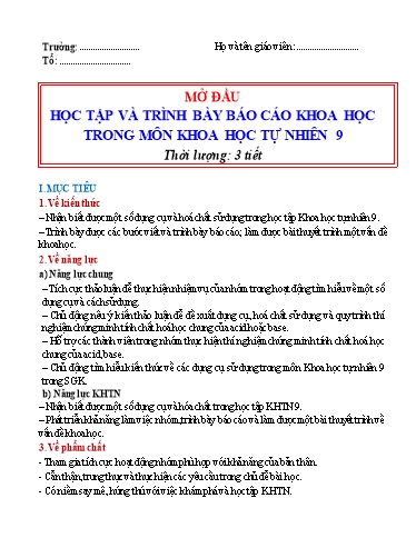 Kế hoạch bài dạy cả năm Vật lí Lớp 9 Cánh Diều