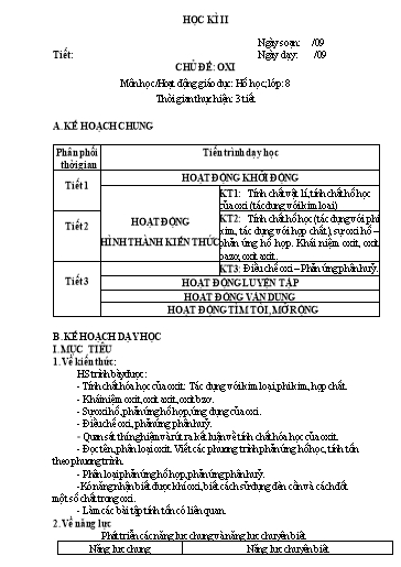 Kế hoạch bài dạy Hóa học Lớp 8 học kì 2