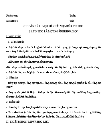 Kế hoạch bài dạy học kì 1 môn Tin học Lớp 10 soạn theo Công văn 5512