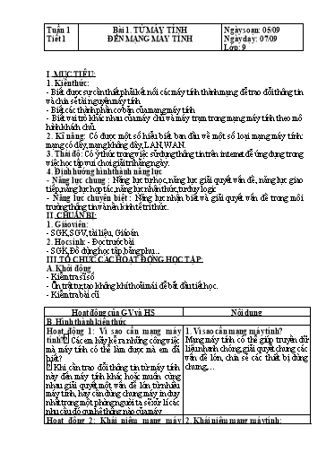 Kế hoạch bài dạy học kì 1 Tin học Lớp 9