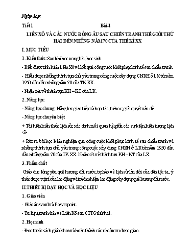 Kế hoạch bài dạy Lịch sử Lớp 9 học kì 1