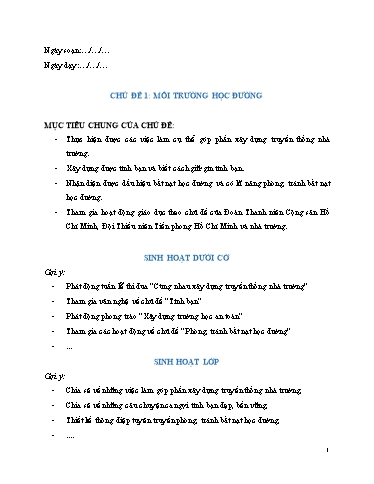 KHBD cả năm Hoạt động trải nghiệm, hướng nghiệp 8 Cánh Diều