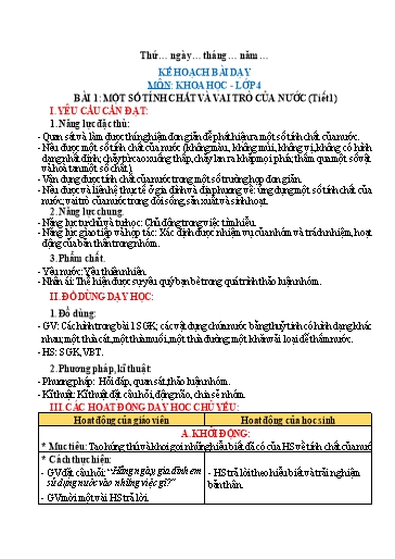 KHBD cả năm môn Khoa học 4 Chân trời sáng tạo