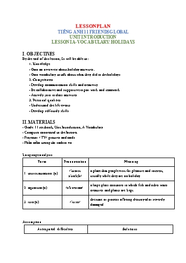 KHBD cả năm môn Tiếng Anh Lớp 11 sách Friends Global