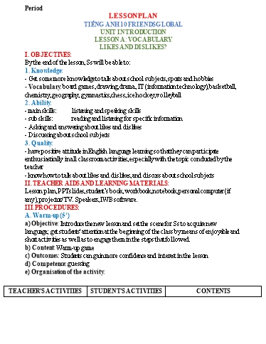 KHBD cả năm Tiếng Anh 10 sách Friends Global