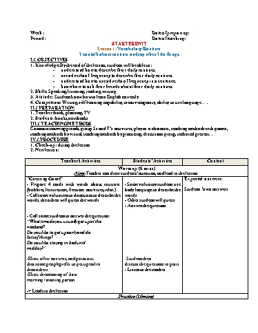 KHBD cả năm Tiếng Anh Lớp 8 Friends Plus