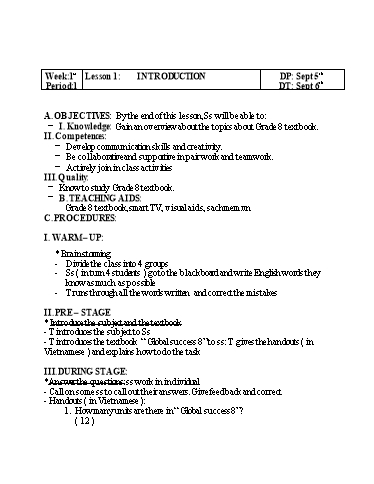 KHBD cả năm Tiếng Anh Lớp 8 Global Successs