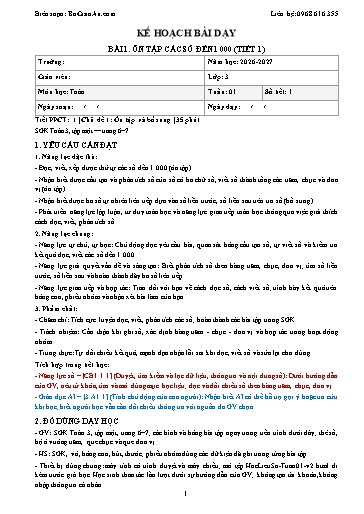 Trọn bộ giáo án Toán 3 năm học 2026-2027 tích hợp năng lực số và AI cho học kì 1